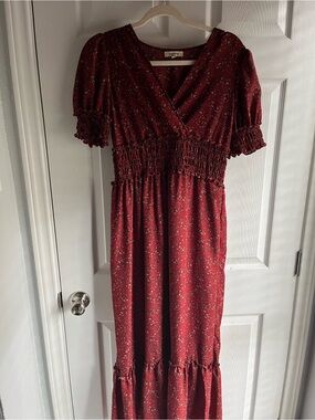 Max Studio Burgundy Floral Smocked Maxi Dress